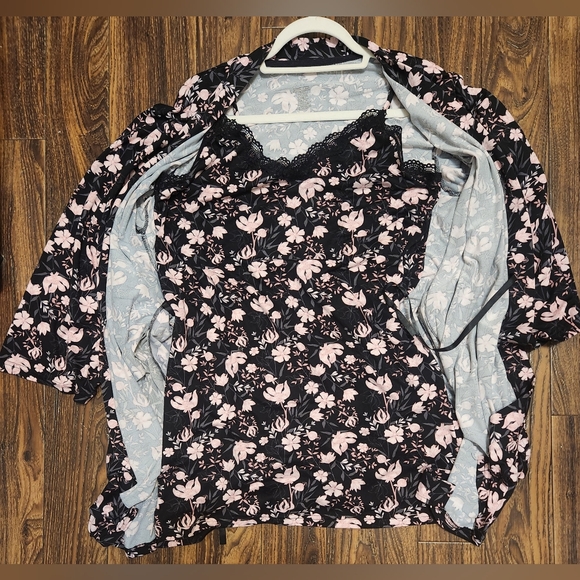 Thalia Sodi Nightie/Robe Set Black and Pink Floral Sz Lg - Picture 4 of 11